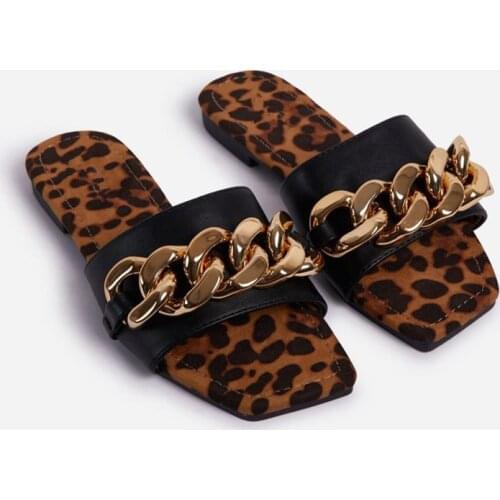 Women Square Toe Slippers Ladies Summer Chain Fashion Slides Womens 2021 Flat sandals Plus Size Shallow Serpentine Footwear