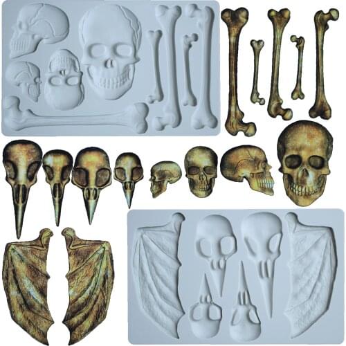 Halloween Horror Skull & Bones Silicone Mold Fondant Cakes Decorating Molds Sugarcraft Chocolate Baking Tools For Cakes Gumpaste