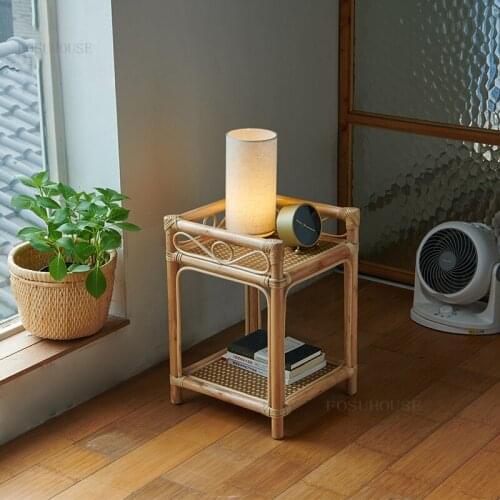 Nordic Rattan Living Room Furniture Coffee Tables for Balcony Bedroom Club Sofa Side Table Simple Hotel Homestay Office Endtable