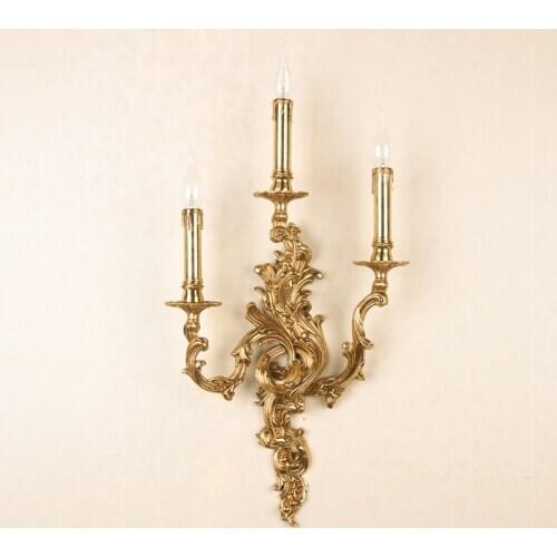 French style 2 heads/3 heads copper candle lamp hotel club palace villa retro interior lighting bedroom bedside wall lamps