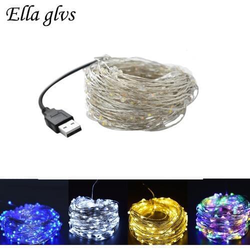 USB LED String 5m 10m 20m Sliver Wire String Holiday Outdoor Fairy Lights For Christmas Party Wedding