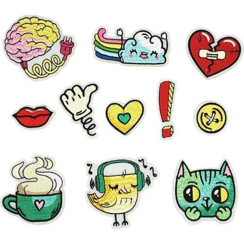 PGY Cartoon Cat Embroidered Patches Iron On Patches DIY Custom Music Brids Rainbow Drink Appliques for Clothes Kid Coat Decor