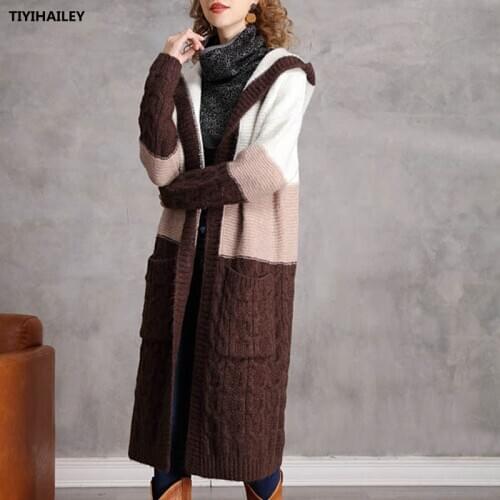 TIYIHAILEY Free Shipping Fashion Long Mid-calf Knitted Sweater Coat Cardigan Women Outerwear Autumn And Winter Trench Straight