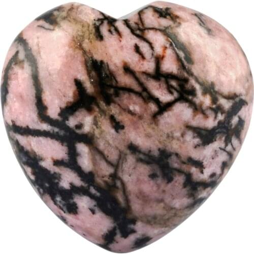 TUMBEELLUWA 1Lot (10Pc) Rhodonite Mini Puff Heart Crystal Palm Stone Worry Stone ,Healing Reiki Balancing 0.5 inches