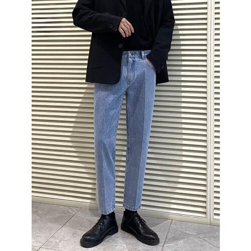 2021 Spring Summer Fashion Mens Loose Straight Jeans Pants Male Korean Thin Denim Pants Mens Solid Color Casual Trousers W511