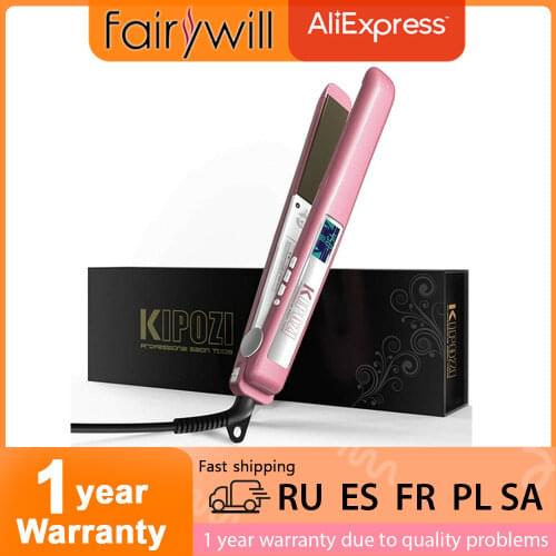 KIPOZI Hair straightener with Digital LCD Display Titanium Flat Iron Fast heating Professional Hair Straightening Curling iron