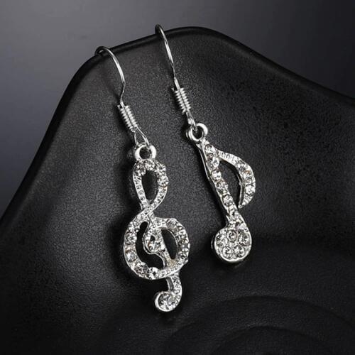 New Fashion Asymmetrical Music Note Pendant Full Crystal Charm Dangle Earrings boucle d'oreille For Women