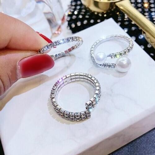 Adjustable Ring Opening Women Single Row Drill Ring Jewelry Double Row Crystal Zircon Wedding Engagement Ring Female Party Gift