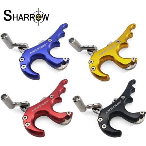 1pc 4 Finger Aluminum Alloy Bow Release Aid 4Colors Grip Caliper Release for Compound Bow Archery Hunting Shooting Accessories