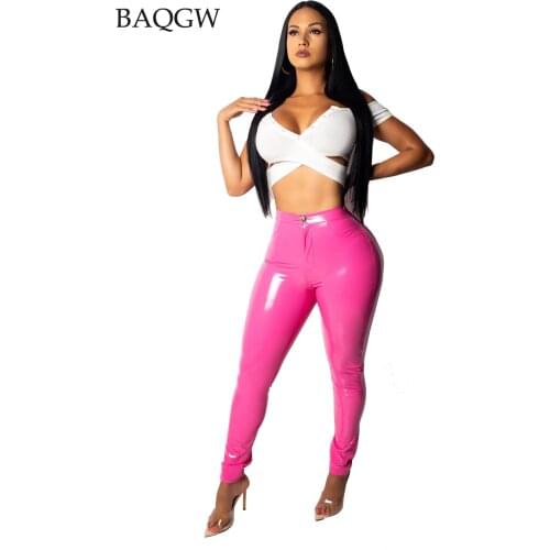 10 Colors Plus Size PU Faux PU Leather Leggings 3XL Shiny Skinny Sweatpants Women 2021 Fashion High Waist Ruched Pencil Trousers
