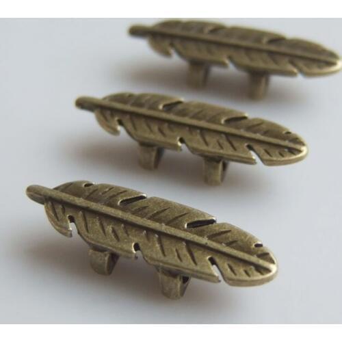 10pcs Antique Bronze Feather Charms Slider Spacers For 4*2mm Flat Leather Cord DIY Bracelet Jewelry Fittings