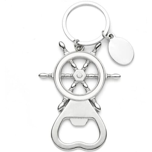 100Pcs Personalized Wedding Gift Favor Engraved Hollow Out Ship Wheel Nautical Bottle Opener Keychain Ring Beach Party Souvenir