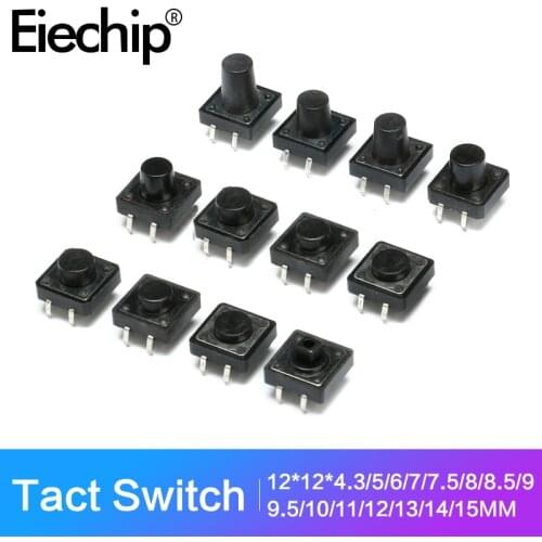 20pcs/lot 12*12*4.3/5/6/7/7.5/8/8.5/9/9.5/10/11/12/13/14 MM Tact Switch Push Button Switch 4Pin Micro Tactile Switch Momentary