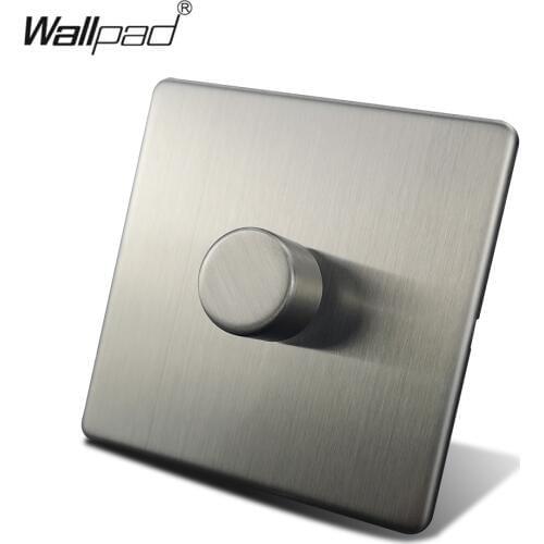 Wallpad H6 1 Gang 2 Way LED Dimmer Switch Push On Off Satin Chrome Brushed Stainless Steel Panel Metal Knob