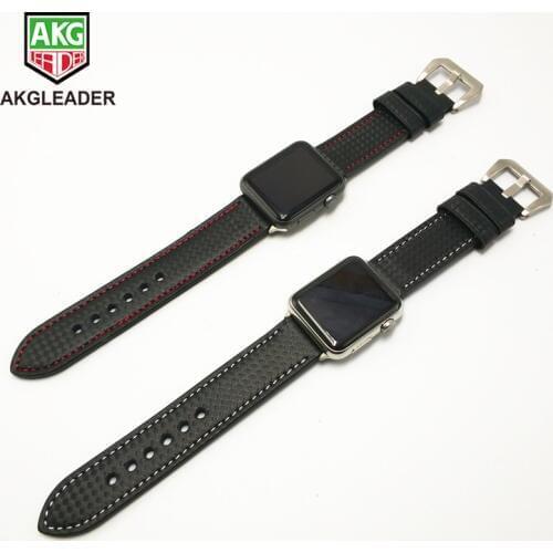 AKGLEADER Carbon Fiber Leather Strap Band For Apple Watch Series 1 2 3 4 iWatch Watchbands Bands 38/40/42/44mm Wriststrap