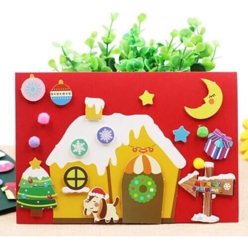 Kids DIY Handmade Greeting Card 3D handmade Sticker Card Material Package DIY Craft Toys Children Christmas New Year DIY Card