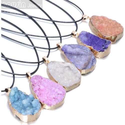 Hot sale Natural Crystal stone Pendant with black leather necklace Cousin Jewelry wholesale