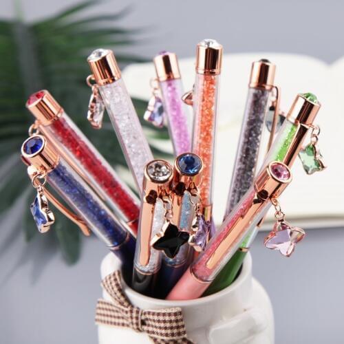 Crystal Ballpoint Pen Fashion Girl star Crystal Pendant Metal Pen Material Novelty School Writing Stationery