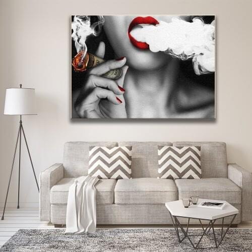 Red Lips Sad Smoking Girl Painting By Numbers On Canvas For Drawing Women Canvas Painting Home Decor Wall Art DIY Gifts