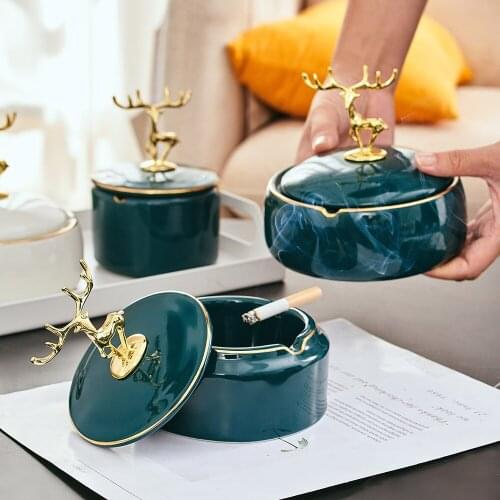 Ceramic Ashtray Deer Cover Cute Portable Ashtray Home Decoration Living Room Office Desktop Accessories Ashtray Outdoor Gifts