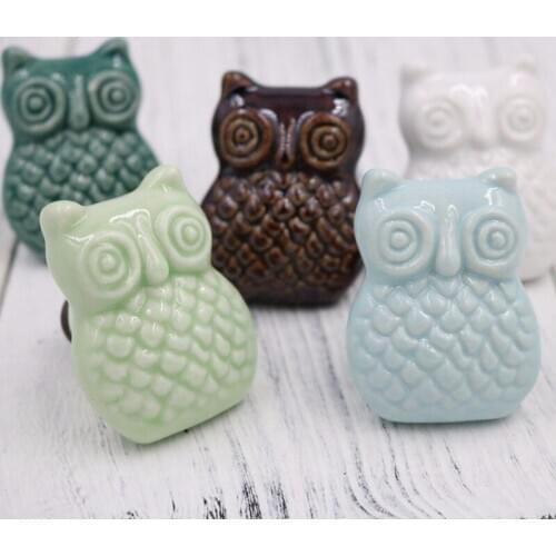 2 piece Ceramic Owl shape Cabinet Knob Closet Cupboard Door Dresser Drawer Pull Handle Kid Furniture Knob Handle