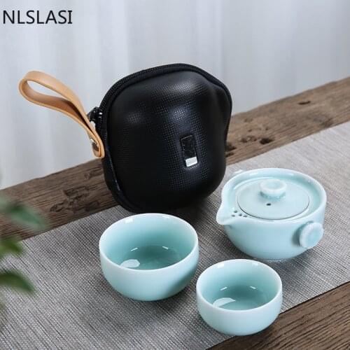WSHYUFEI Chinese Ceramic Tea Set One pot and two glasses Travel Teapot Coffee Cup Pot Drinkware Tea Cups Outdoor Convenient Set