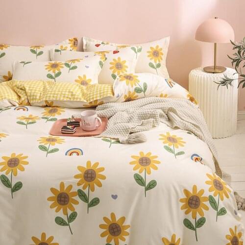 Yellow Plaid Bedding set220x240 Duvet Cover With Pillowcase, 175x220 Quilt Covers , Daisy pattern Blanket Cover,king Bed Set