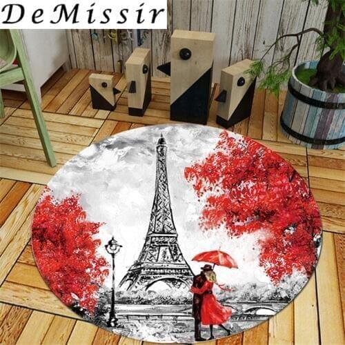 3D Pattern Eiffel Tower Lover Round Carpet Diameter 60/80/100/120/140/160/180/200cm Palor Rug Children Play Mat For Living Room