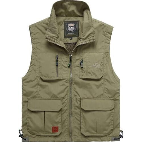 Mens Vests Quick Dry Breathable Multi Pocket Mesh Vest Sleeveless Jackets Man Outwear Fishing Waistcoats Brand Clothing