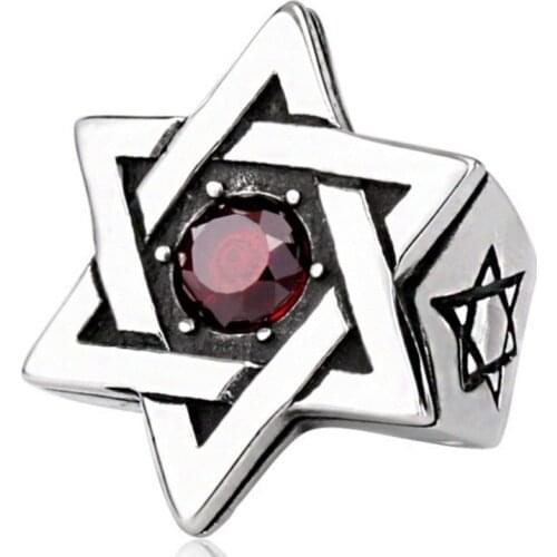 Mens Simple Fashion Ring Red/black Zircon Hexagonal Hexagonal Star Mens Ring Boutique Jewelry Accessories