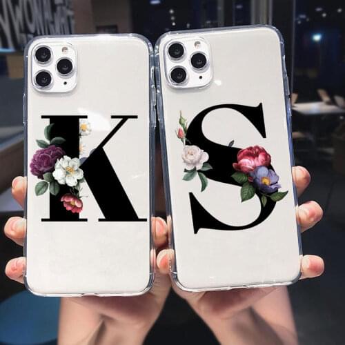 Letters Flower Custom 26 English Name Soft Phone Case Cover For iPhone 112 Mini 11 Pro Max 12Pro X XR XS Back Cover Fundas Shell