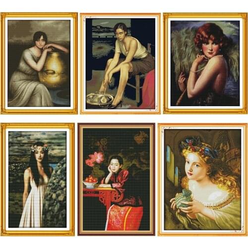 Cross Stitch Kit Painting Maiden Patterns Stamped Patterns 11CT 14CT Counted Printed Crafts Embroidery Needlework Decor Gift Set
