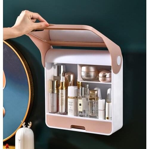 Wall-mounted Cosmetic Storage Rack Mirror Large-capacity Storage Box Bathroom Skin Care Products Dust-proof Storage Rack