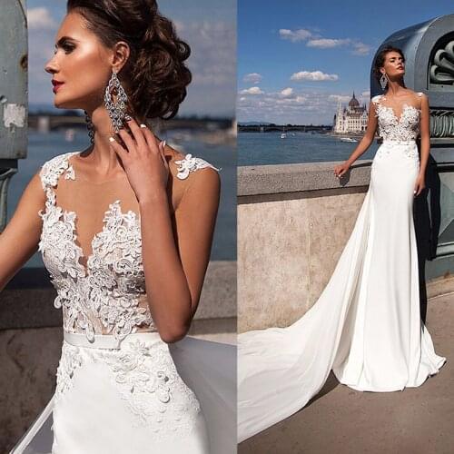 New Wedding Dress Stretch Ffabric Skin Tone Mesh Sleeveless Round Neck Design Slim Bridal Dress Size Custom Robe DeMariée