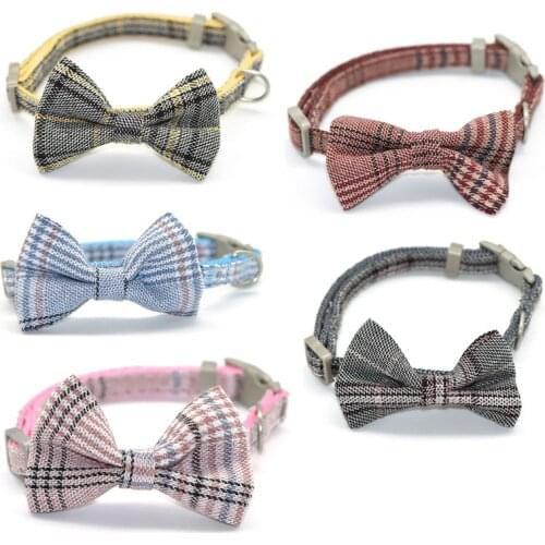 Cat Dog Collar Plaid with Bowtie Cat Collar Necklace Quickly Release Adjustable Kitten Collars Breakaway Safety Puppy Small Dog