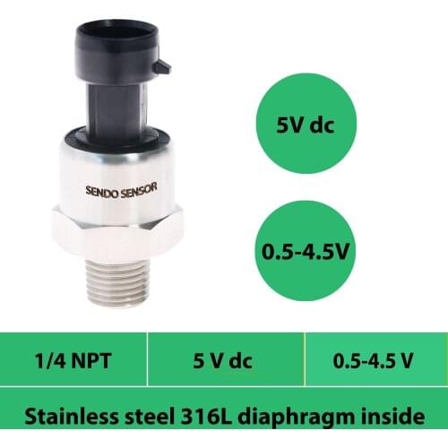 5V supply, 1 4 NPT thread, affordable pressure sensor, 0.5 4.5V signal, gauge pressure, 30, 50, 75, 15 psi, 0 1mpa, 10bar, 6bar