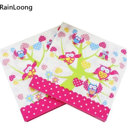 [RainLoong] Owl Printed Paper Napkin Event & Party Supplies Character Tissue Napkin Supply 33cm*33cm 1 pack (20pcs/pack)