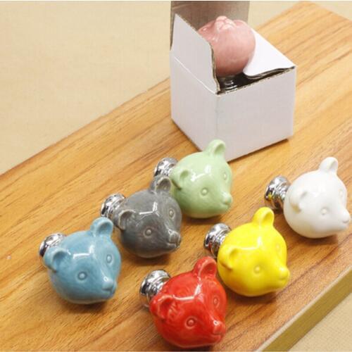Hardware 3D Cartoon Cabinet Ceramic Bear Drawer Knobs Kids Room Cupboard Handles Novelty Creative Fashion Furniture Handles