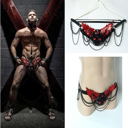 Super flash rhinestone sequins sexy black red wings panties pendant chain sexy gorgeous stage performance gogoDS costumes