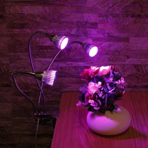 LED Plant Grow Light Three-Head 15W Clip Grow Lamp with 360 Degree Flexible Gooseneck and Three Separate Control Switches