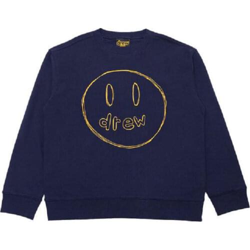 DREW Sweater Hoodie 100% Cotton Long Sleeve Cotton Men O-neck Male Womens Tshirt High Quality Tops HOUSE JUSTIN Brand Smiley