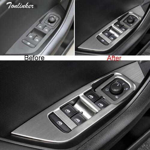 Tonlinker Cover Case Stickers for SKODA KODIAQ 2017-18 Car Styling 4 PCS Stainless steel Door windows Lift button cover stickers