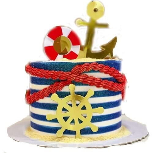 4pcs/Ship Anchor / rudder Cake Topper For Birthday Lovely Cake Flag Baby Shower For child Diy Party Cake Decorations Accessories