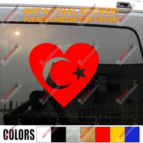 Turkey Flag Crescent Star Love Heart Decal Sticker Car Vinyl Turkish pick size