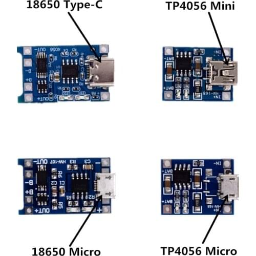 5V 1A Micro USB 18650 Type-c Lithium Battery Charging Board Charger Module With Protection Dual Functions TP4056 18650