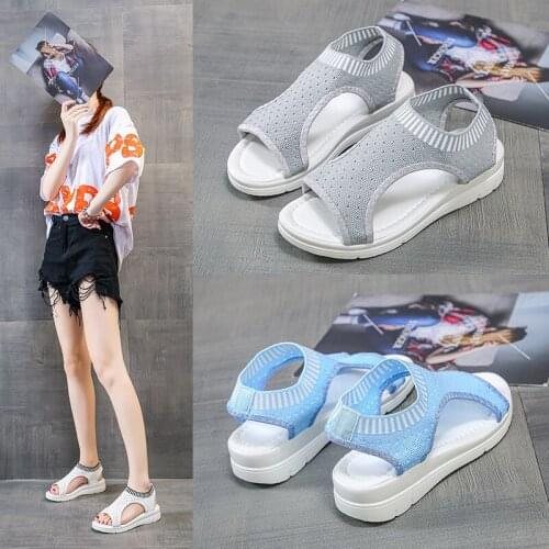 Summer new style breathable thick-soled womens sandals fashion all-match fly woven slope with beach large size womens shoes