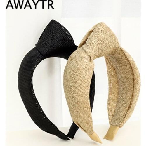 AWAYTR Korean Knotted Handmade Straw Headband Weaving Turban For Women Girls Hair Hoop Bezel Wide Hairbands Hair Accessories