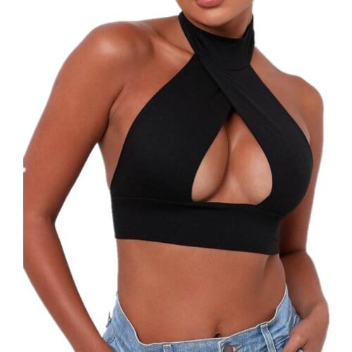 2021 Women Halter Cross Bandage Sexy Vest Crop Tops Sleeveless Solid Color Tank Tops Vintage Club Sexy Shirts