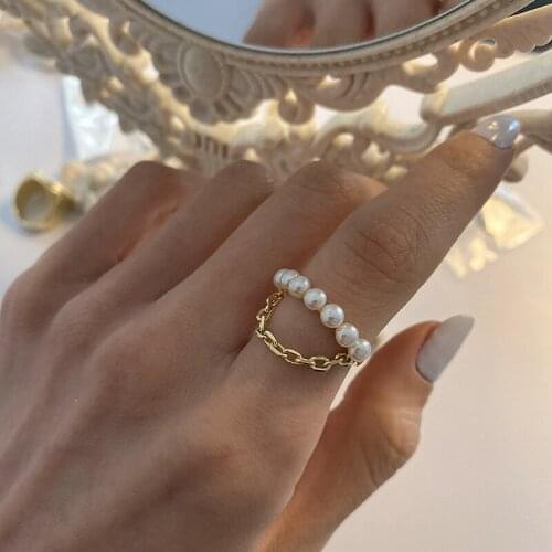 2021 New Design Double Pearl Metal Chain Tassel Rings For Woman Korean Fashion Jewelry Wedding Party Girls Elegant Accessories