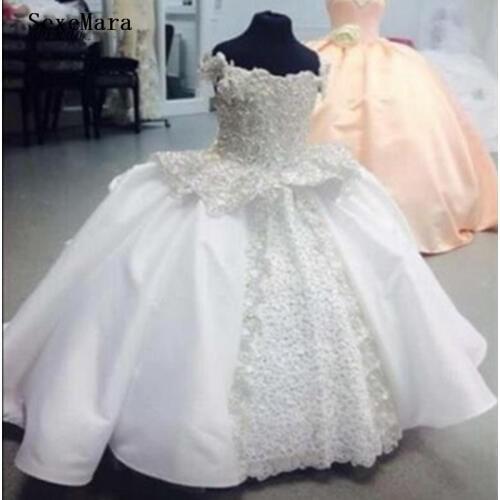 White Ivory High Quality Flower Girls Dresses Vestido Daminha De Honra Appliques Lace Pearls First Communion Dresses For Girls